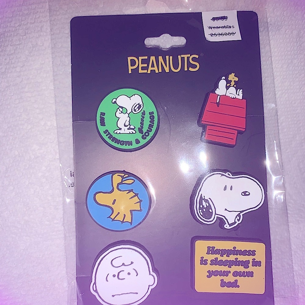 Jibbitz Shoe Charm Set Peanuts Beagle Dog  Charlie Brown set 6 Clog Charms NEW